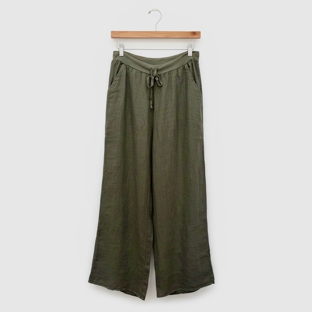 Flax Wide Leg Linen Pants Olive Green Excellent Small Womens